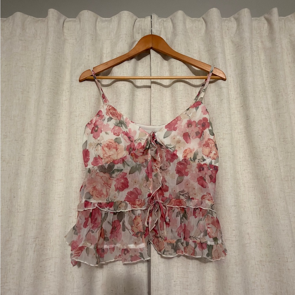 Hollister Pink Floral Camisole with Ruffles